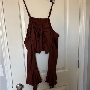 Amazon Brown Crop Top with Flared Sleeves
